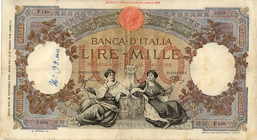 Mille lire al mese, una banconota degli anni '40